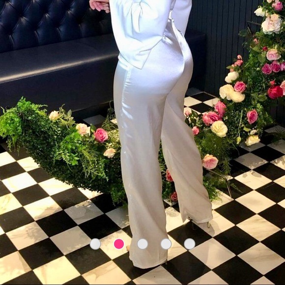 White Satin Wide Leg Trousers - Picture 2 of 2